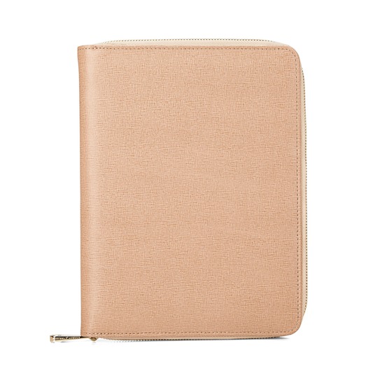 A5 Zipped Padfolio in Deer Saffiano & Cream Suede from Aspinal of London