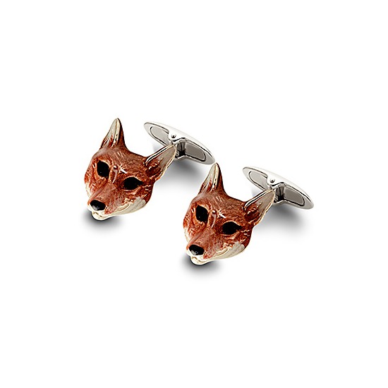 Sterling Silver & Enamel Fox Head Cufflinks from Aspinal of London