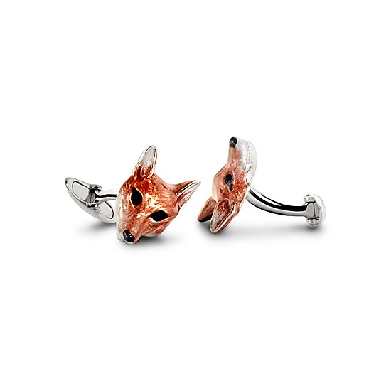 Sterling Silver & Enamel Fox Head Cufflinks from Aspinal of London