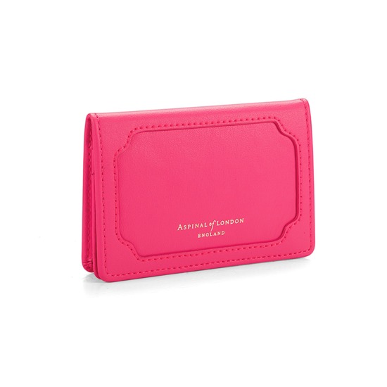 Marylebone Credit Card Holder in Smooth Neon Pink from Aspinal of London