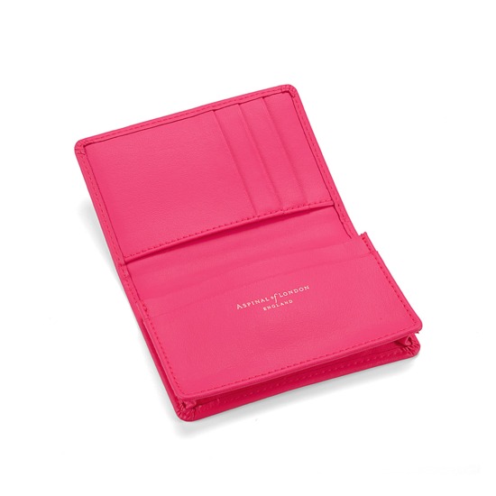 Marylebone Credit Card Holder in Smooth Neon Pink from Aspinal of London