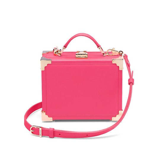 Mini Trunk Clutch in Smooth Neon Pink from Aspinal of London