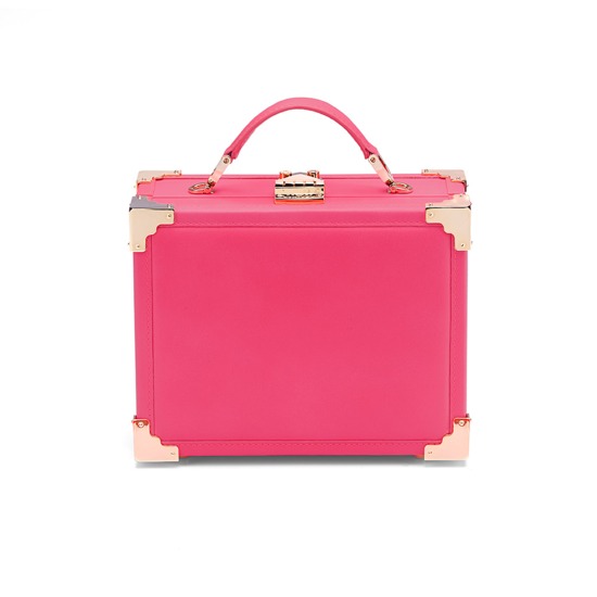 Mini Trunk Clutch in Smooth Neon Pink from Aspinal of London