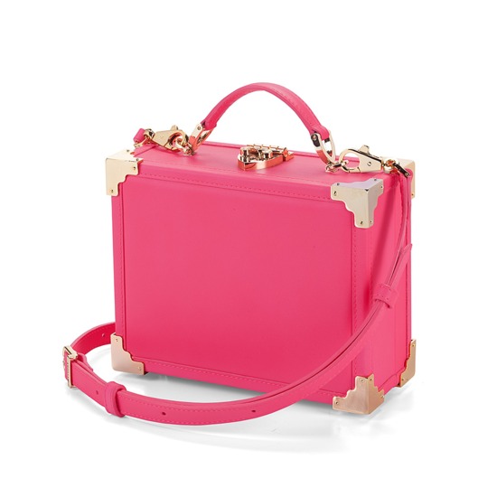 Mini Trunk Clutch in Smooth Neon Pink from Aspinal of London