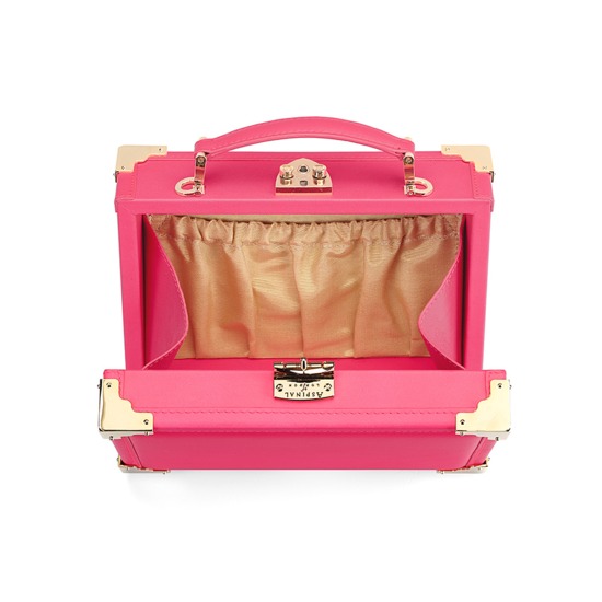 Mini Trunk Clutch in Smooth Neon Pink from Aspinal of London