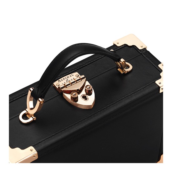 Mini Trunk Clutch in Smooth Black with NYC Patches from Aspinal of London