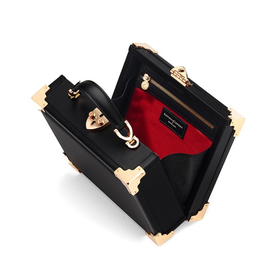 Mini Trunk Clutch in Smooth Black with NYC Patches from Aspinal of London