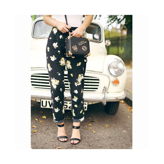 Mini Trunk Clutch in Smooth Black with NYC Patches from Aspinal of London