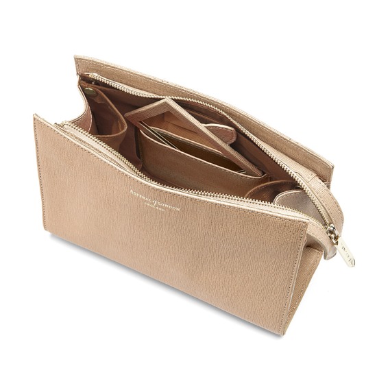 Medium Cosmetic Case in Deer Saffiano from Aspinal of London