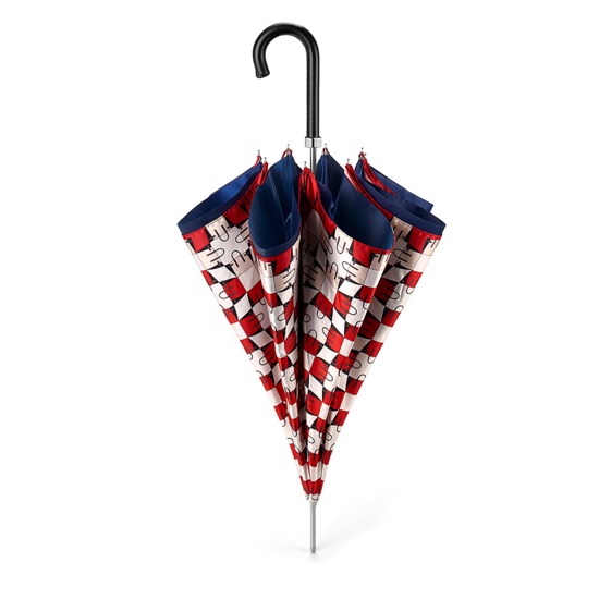 Ladies Marylebone Stand Up Umbrella in Berry Red & Navy Blue from Aspinal of London