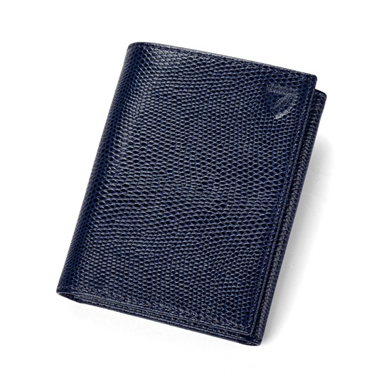 Trifold Wallet in Navy Lizard from Aspinal of London