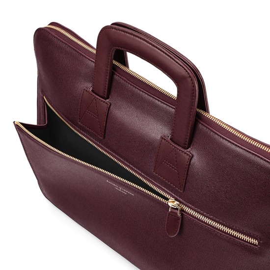 Connaught Document Case in Burgundy Saffiano from Aspinal of London