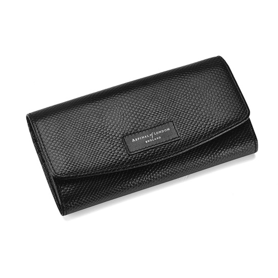 Brook Street Purse Wallet in Jet Black Lizard from Aspinal of London