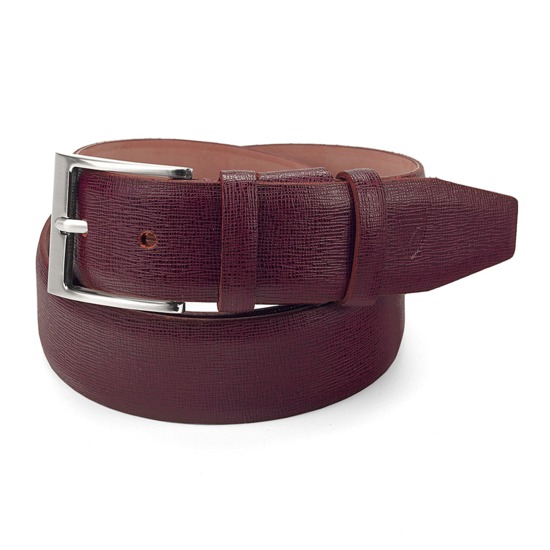 Classic Men's Belt in Burgundy Saffiano from Aspinal of London