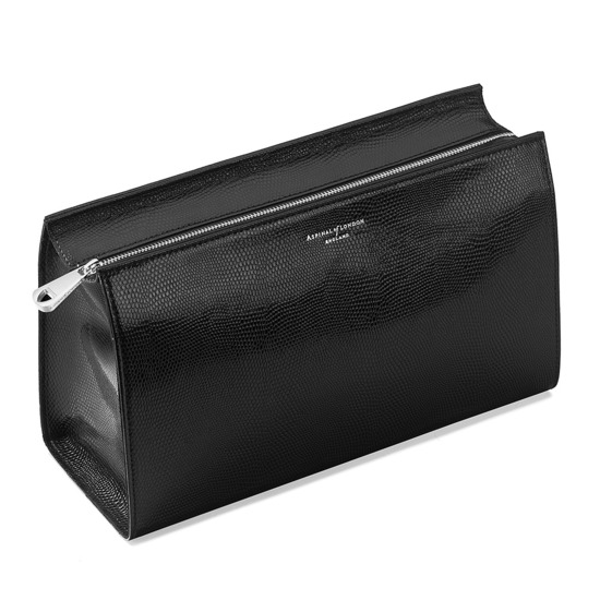 Large Cosmetic Case in Jet Black Lizard from Aspinal of London