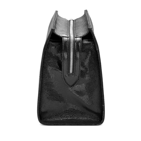 Large Cosmetic Case in Jet Black Lizard from Aspinal of London