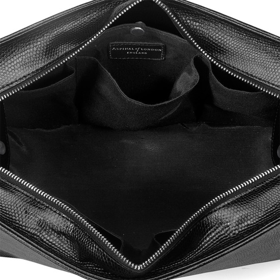 Large Cosmetic Case in Jet Black Lizard from Aspinal of London
