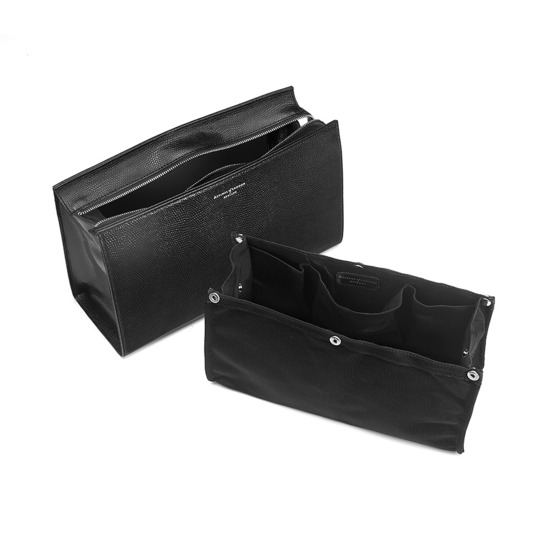 Large Cosmetic Case in Jet Black Lizard from Aspinal of London
