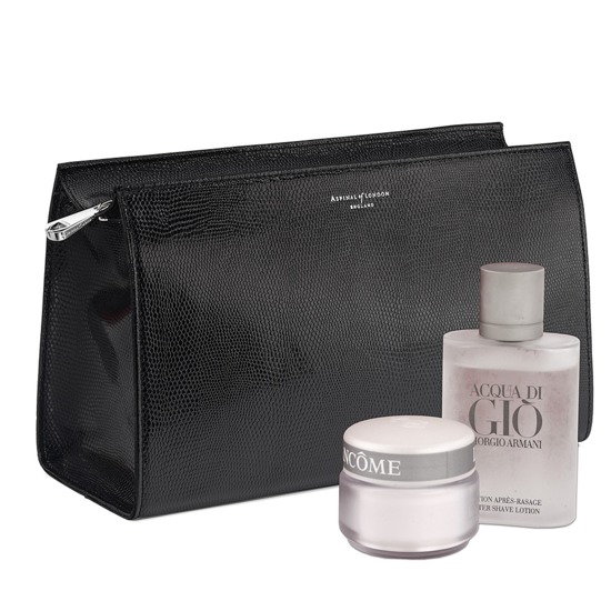 Large Cosmetic Case in Jet Black Lizard from Aspinal of London