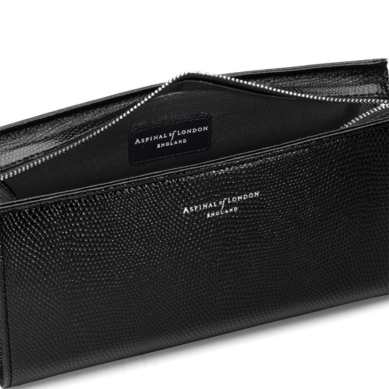 Small Cosmetic Case in Jet Black Lizard from Aspinal of London