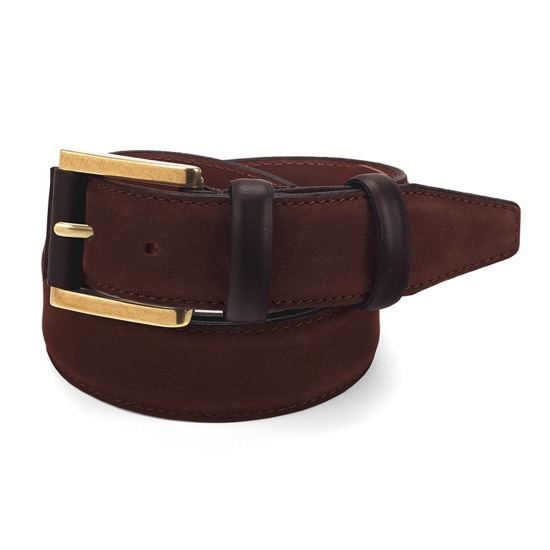 Men's Shadow Leather Belt in Chocolate Brown Nubuck from Aspinal of London
