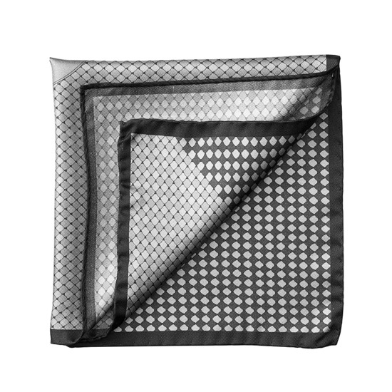 Savile Row Silk Twill Pocket Square in Silver & Charcoal from Aspinal of London
