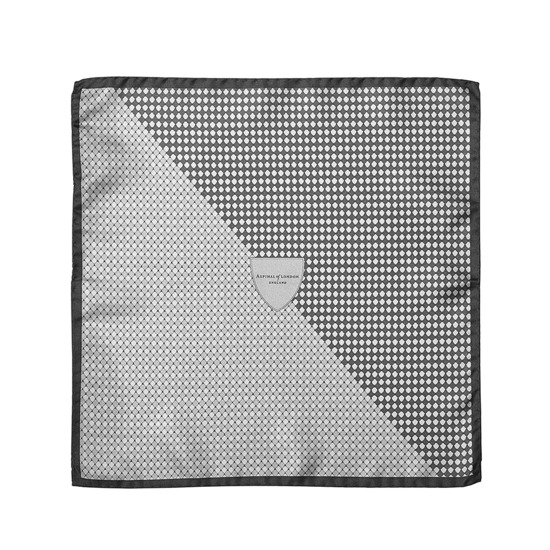 Savile Row Silk Twill Pocket Square in Silver & Charcoal from Aspinal of London
