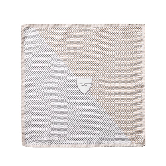 Savile Row Silk Twill Pocket Square in Champagne & Silver from Aspinal of London