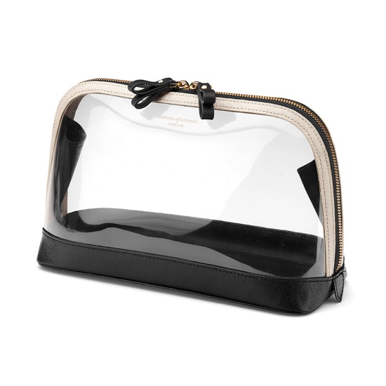 Large Hepburn Cosmetic Case in Clear Monochrome from Aspinal of London