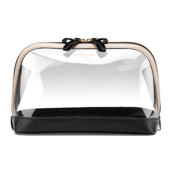 Large Hepburn Cosmetic Case in Clear Monochrome from Aspinal of London