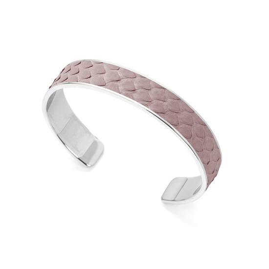 Silver Cleopatra Skinny Cuff Bracelet in Nude Nubuck Python from Aspinal of London