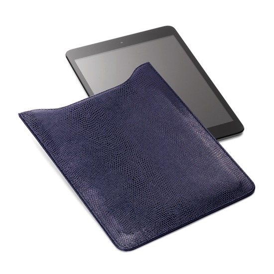 iPad Mini Sleeve in Midnight Blue Lizard & Cream Suede from Aspinal of London
