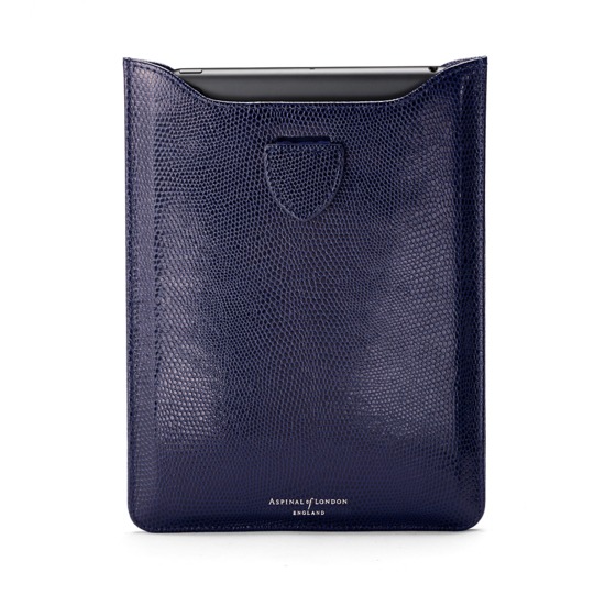 iPad Mini Sleeve in Midnight Blue Lizard & Cream Suede from Aspinal of London