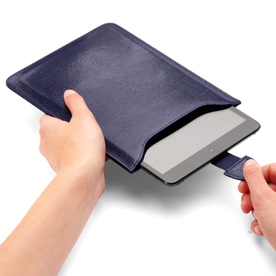 iPad Mini Sleeve in Midnight Blue Lizard & Cream Suede from Aspinal of London