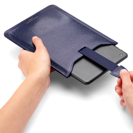 iPad Mini Sleeve in Midnight Blue Lizard & Cream Suede from Aspinal of London