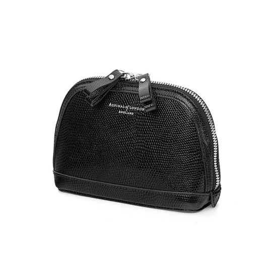 Small Hepburn Cosmetic Case in Jet Black Lizard from Aspinal of London