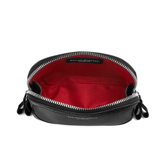 Small Hepburn Cosmetic Case in Jet Black Lizard from Aspinal of London