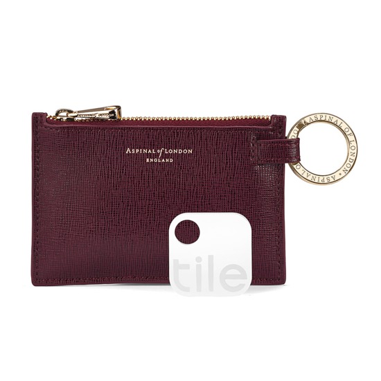 Tile Tracker with Keyring Pouch in Burgundy Saffiano & Black Suede from Aspinal of London