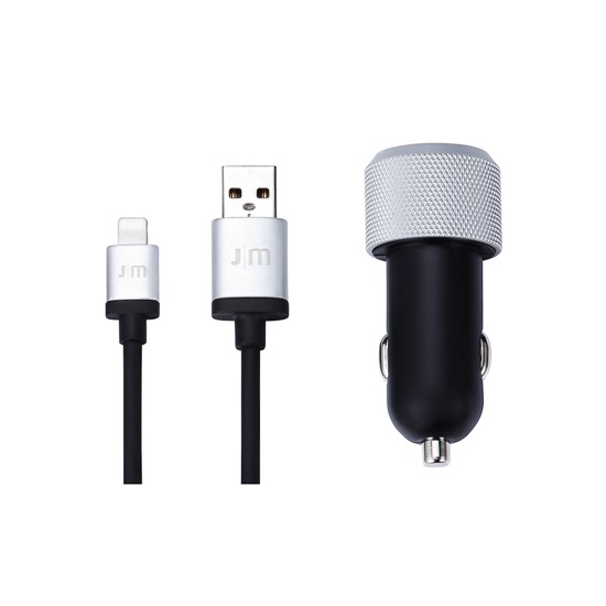 Essential Tech Car Charger with Case in Black Saffiano & Black Suede from Aspinal of London