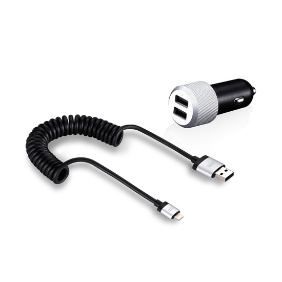 Essential Tech Car Charger with Case in Black Saffiano & Black Suede from Aspinal of London