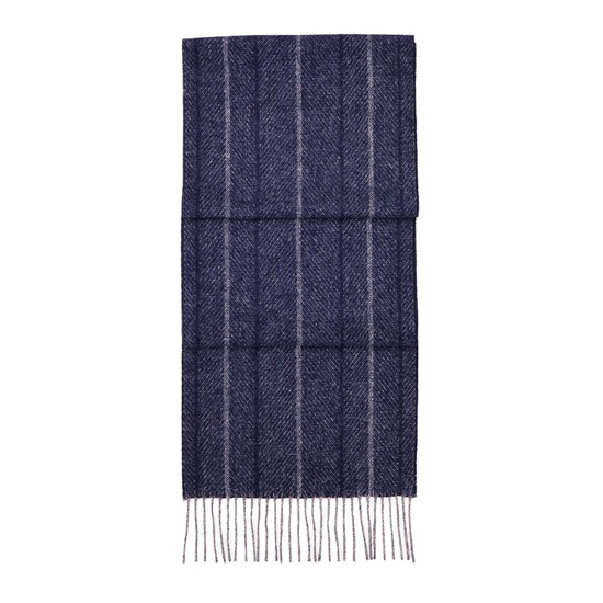Large Herringbone Cashmere Blend Scarf in Navy from Aspinal of London