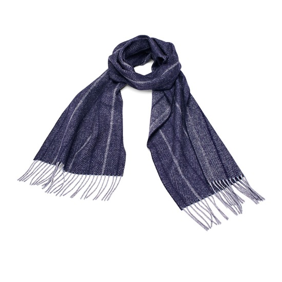 Large Herringbone Cashmere Blend Scarf in Navy from Aspinal of London