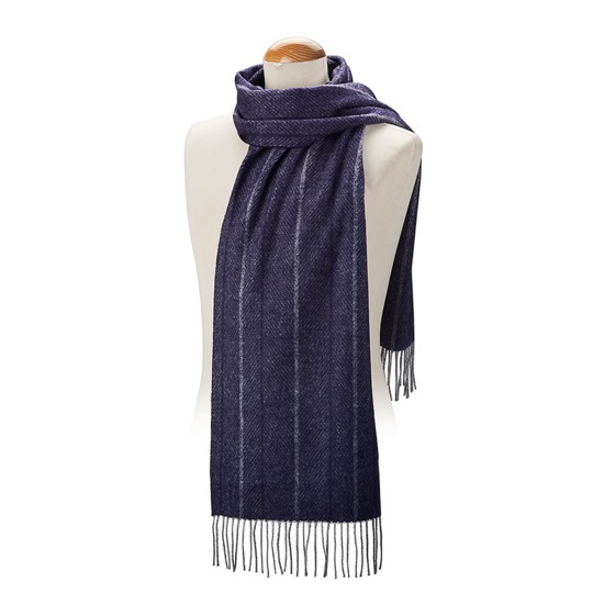 Large Herringbone Cashmere Blend Scarf in Navy from Aspinal of London