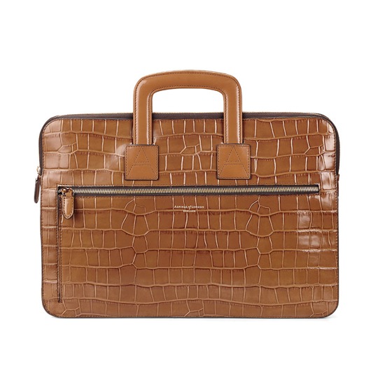 Connaught Document Case in Deep Shine Vintage Tan Croc from Aspinal of London