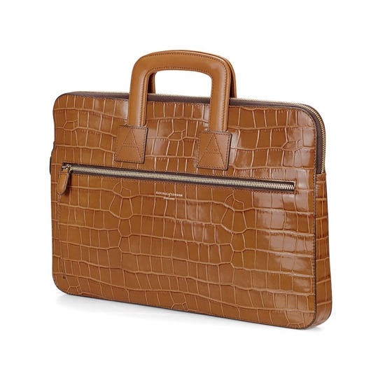 Connaught Document Case in Deep Shine Vintage Tan Croc from Aspinal of London
