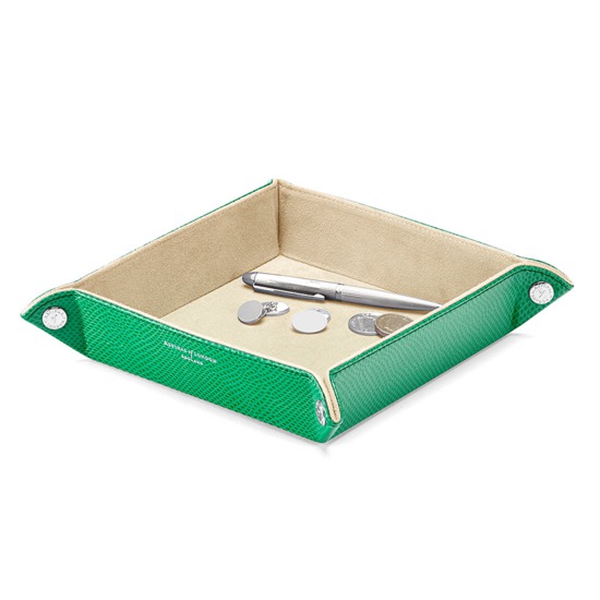 Medium Tidy Tray in Grass Green Lizard & Cream Suede from Aspinal of London