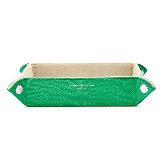 Medium Tidy Tray in Grass Green Lizard & Cream Suede from Aspinal of London