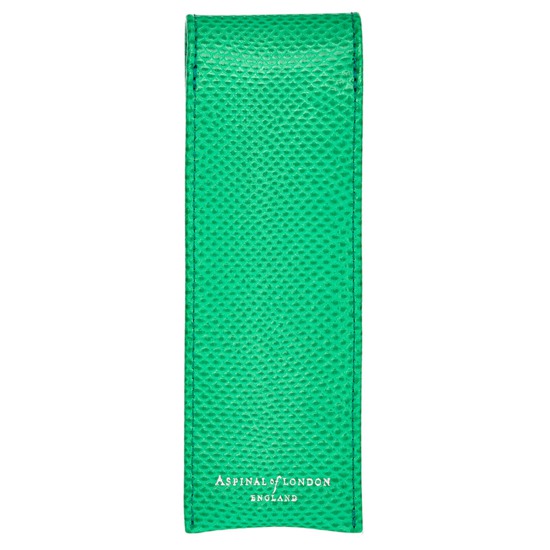 Small Pen Case in Grass Green Lizard & Cream Suede from Aspinal of London