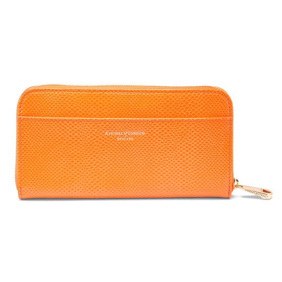Continental Clutch Zip Wallet in Orange Lizard from Aspinal of London