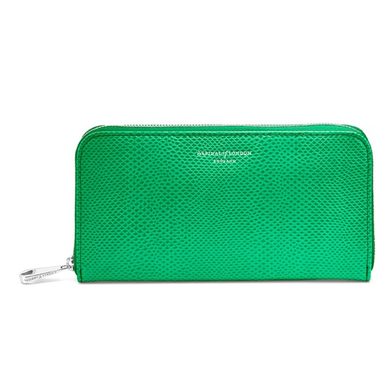 Continental Clutch Zip Wallet in Grass Green Lizard from Aspinal of London